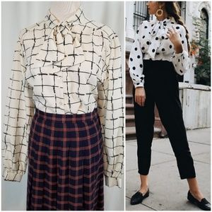 VINTAGE Long Sleeve Window Pane Plaid Blouse